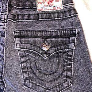 TRUE RELIGION "JULIE" BLACK WASHED VINTAGE SKINNY JEANS